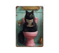 DJWIIJN Black Cat Sitting on A Pink Toilet And Reading NewspaperWall Decor Art Metal Tin Poster Modern Bar Decorations30x20cm