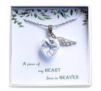 DJwindfy Memorial Loss of Husband Aurora Borealis Crystal Heart with Angel Wing Necklace, Stainless Steel, 14x14mm Crystal, 18 Inch Chain