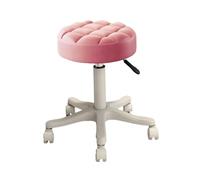 DJWSHENRUI Stool Leather Round Rolling Stool Drafting Bar Stool With Wheels Rolling Swivel Height Adjustable SPA Stool For Barbershop, SPA For Home(Pink)