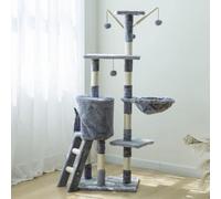 DJXIK Cat Tree, 138Cm Indoor Cat Tower, Cat Scratching Post with Bed, Multi-Level Cat Bed, Cat Climbing Frame with Playhouse and Ladder, Cat Activity Center for Indoor Large Cat Furniture,F