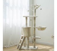 DJXIK Cat Tree, 138Cm Indoor Cat Tower, Cat Scratching Post with Bed, Multi-Level Cat Bed, Cat Climbing Frame with Playhouse and Ladder, Cat Activity Center for Indoor Large Cat Furniture,A