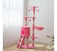 DJXIK Cat Tree, 138Cm Indoor Cat Tower, Cat Scratching Post with Bed, Multi-Level Cat Bed, Cat Climbing Frame with Playhouse and Ladder, Cat Activity Center for Indoor Large Cat Furniture,E