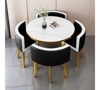 DJXLMN Marble Dining Table Set for 4 - Office Reception Desk and Chair Set, Suitable for Lounge or Living Room - Round Table with Four Chairs