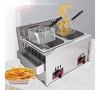 DJXLMN Premium Stainless Steel Dual-Tank Gas Deep Fryer - 10L*2 Capacity, 2 Baskets, Manual Temp Control - Ideal for Commercial Kitchens & Home Use