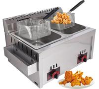 DJXLMN Stainless Steel Gas Fryer - High Capacity Adjustable Firepower with Baskets and Lids - Ideal for Home and Commercial Cooking - Effortless Cleaning