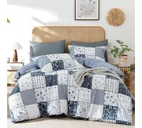 DJY Blue Duvet Cover Set Double Size, Floral Leaves Design 3-Piece Bedding Set - Soft Microfiber, Wrinkle-Resistant Duvet Cover with Hidden Zipper (Double, 200x200cm)