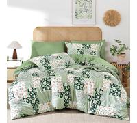 DJY Floral Duvet Cover Set King Size - 3-Piece Green Bedding Set - Wrinkle-Resistant & Breathable Design with Hidden Zipper (King, 220x230cm)