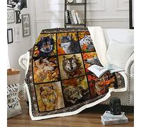 DJY Halloween Wolf Patchwork Fleece Blanket - Soft Plush Thick Warm Throw for Couch, Sofa, Bed - Brown Animal Print Theme - 150x200cm