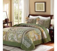 DJY JY03AC081990K3U-D Patchwork Quilt Set King Olive Green Boho Bedspread
