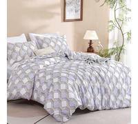 DJY King Size Duvet Cover Set - Reversible Blue Geometric Diamond Check Design, Ultra-Soft Brushed Microfiber, 3 Piece Bedding Set with Hidden Zipper (220x230cm / 108"x90")