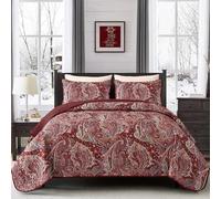 DJY Red Paisley Quilt Set Queen Size Boho Quilt Bedspread Set 3 Pieces, Soft Lightweight Microfiber Coverlet Set Paisley Floral Pattern Bedding for All Season, 96''x90''