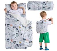 DJY Toddler Nap Mat Space Ship Slumber Bag,Kid Sleeping Mat with Removable Pillow & Minky Blanket,Perfect for Daycare,Preschool,Kindergarten,Travel