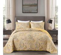 DJY Yellow Paisley Quilt Set King Size Boho Quilt Bedspread Set 3 Pieces, Soft Lightweight Paisley Floral Pattern Coverlet Bedding Set for All Season, 104''x90''