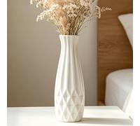 DJYY 12 Inch White Ceramic Vase, Tall Decorative Flower Vase for Pampas Grass, Modern Textured for Home Decor,Living Room,Table Centerpieces