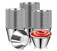 DJZZ 50 Pcs Metal Sauce Cups 2.5oz Ramekins, Stainless Steel Dipping Sauce Cups Metal Condiment Container Reusable Round Butter Dressing Restaurant Small Bowls (50)