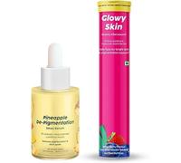DK Glutathion.e Skin Glow 15 Effervescent Tablets and Pineapple Serum Combo for Clear Skin, 2% Alpha Arbutin for Unisex with Niacinamide, PHA and Vitamin E, 15ml (Pack of 2)