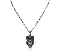 DK.PPFN. Vintage Owl Pendant Necklace for Men and Women - Navigation Compass Necklace with Black Owl Pendant, Adjustable Chain Punk Jewelry, Metal, No Gemstone