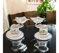 DK trades Hathi Small Size Diya | Set of 2 Deepak | Made of Pure Silver for Home Decor and Gifting | Diwali Decoration for Home Office Temple