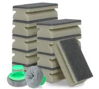 DK177 12PCS Washing Up Sponges Multipack,13x7x4.5cm Scratch-free Double Sided Dish Sponge Cleaning Sponge,Gray Kitchen Sponge Scourers Sponge,for Kitchen and Bathroom (10sponges+2steel sponge)