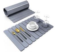 DK177 Stone Dish Drying Mat for Kitchen Counter, 60x40cm Large Diatomaceous Stone Drying Mat , Absorbent Earth Bath Mat Foldable & Quick Dry (Dark Gray)