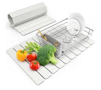 DK177 Stone Drying Mat for Kitchen Counter, Foldable Space Saving Quick Dry Stone Mat Kitchen, Absorbent Diatomaceous Stone Bath Mat (White)