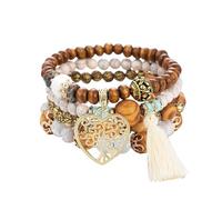DkakoJew Tree of Love for Women Bracelet Bohemian stretch wood bead bracelet Bohemian tassel bracelet for women Multi-layer stackable bracelet Women's Christmas Birthday Jewelry.