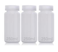DKBT Pack of 3 Wide Mouth Plastic Bottles, 250 ml, Empty Laboratory Bottle, Leak-Proof, Translucent HDPE Bottle with Wide Opening for Pill Bottles, Water Sample Bottles