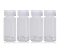 DKBT Pack of 4 Wide Mouth Plastic Bottles, 125 ml, Empty Laboratory Bottle, Leak-Proof, Translucent HDPE Bottle with Wide Opening for Pill Bottles, Water Sample Bottles