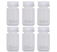 DKBT Pack of 6 Wide Mouth Plastic Bottles, 30 ml, Empty Laboratory Bottle, Leak-Proof, Translucent HDPE Bottle with Wide Opening for Pill Bottles, Water Sample Bottles