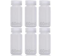 DKBT Pack of 6 Wide Mouth Plastic Bottles, 60 ml, Empty Laboratory Bottle, Leak-Proof, Translucent HDPE Bottle with Wide Opening for Pill Bottles, Water Sample Bottles