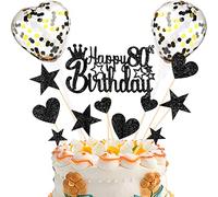 DKBT Personalised Cake Decorations 80th Happy Birthday Cake Toppers Glitter Cupcake Topper for Girls Boys Party Supplies for Black Theme Birthday Party Anniversary