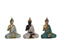 DKD Home Decor Decorative Figure 30 x 17 x 40 cm Black Buddha Turquoise Oriental Green (3 Pieces)