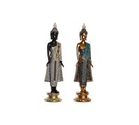 DKD Home Decor Decorative Figurine 11.5 x 10 x 43.5 cm Golden Brown Buddha Oriental Turquoise (2 Units)