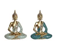 DKD Home Decor Decorative Figurine 24 x 11 x 31.2 cm Blue Golden Buddha Oriental Turquoise (2 Units)