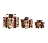 DKD Home Decor Natural Red Christmas Ornament 25 x 25 x 25 cm (3 Pieces)