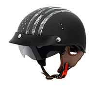 DKDAHIO motorcycle safety helmet, drop-down sun visor, quick release buckle, removable peak, half face shield, vcan cruiser, adjustable, lightweight, durable, portable, user-friendly