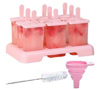 DKDDSSS 11PCS Ice Lolly Moulds with Sticks, Reusable Popsicle Mould, Easy to Remove, Cleaning Brush, Silicone Folding Funnel, DIY Ideas for Frozen Yogurt, Juice, Smoothies, Milkshake (Pink)