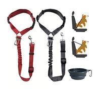 DKDDSSS 2 Pcs Dog Car Harness, Adjustable Headrest Dog Car Seat Belt Restraint, Dogs SeatBelt, Headrest Restraint, Shock Absorption, Multifunction, Black and Red, with Portable Foldable Dogs Bowls