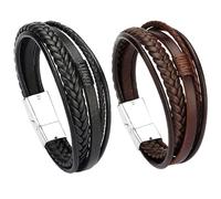 DKDDSSS 2 Pcs Men's Leather Bracelet, Personalised Handmade Braided Multi-Layer Bracelet, Black, for Valentine's Day, Birthday, Wedding