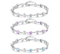 DKDDSSS 3 Pcs Charm Bracelet, Charm Bracelets for Womens, Adjustable, Shiny Crystal Diamond Heart Bracelet, Bracelets for Womens Girls, Mother's Day Jewelry Gift Birthday Christmas Gifts for Women Mom