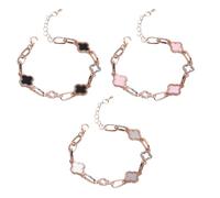 DKDDSSS 3 Pcs Lucky Leaf Bracelet, Four-Leaf Clover Jewelry Set for Women Girls, Simple Design Style (Black+White+Pink)