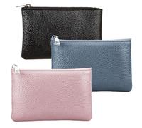 DKDDSSS 3 Pcs Lychee Pattern Coin Purse, Zipper Coin Purse, Portable Coin Wallet, Mini Change Wallet, for Women Credit Card Folded Bills ID Key Headset Lipstick(Black+Blue+Pink)