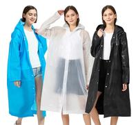 DKDDSSS 3Pcs Raincoats, Clear Raincoat Ponchos for Adults, Unisex Adults Rain Ponchos, EVA Hooded Ponchos, White, Blue, Black, One Size