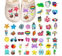 DKDDSSS 50 Pcs Shoe Charms Set, Croc Charms Set, Shoe Charms for Croc Charms for Kids, Summer Shoe Charms for Clog Sandals Bracelets Decoration, Various Kawaii Shoe Decorations