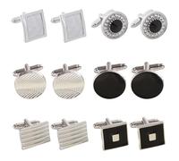 DKDDSSS 6 Pairs Cufflinks for Men, Black and Silver Striped Cuff Links, Wedding & Business Formal Wear