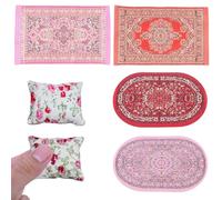 DKDDSSS 6 Pcs Dolls House Accessories, Dollhouse Furniture, Turkey Rug Carpet, 1:12 Miniature Doll House Decoration Accessories with 2 Pillow