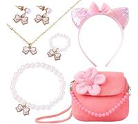 DKDDSSS 6PCS Kids Jewelry Set Little Girls Plush Purses with Necklace Bracelet Ring and Earring Jewelry Set Cute Handbag for Little Girls Dress up and Pretend Role Play
