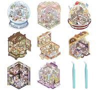 DKDDSSS 8 Sets DIY 3D House Stickers, Cute DIY 3D Sticker Scene Stickers, Fun DIY Stickers Scene Make Your Own Supermarket,Coffee Shop,Restaurant,Bookstore for Adult Kids