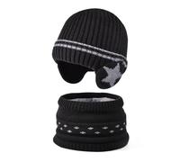 DKDDSSS Boys' Bobble Hat Scarf Set, Knitted Beanie, Thermal Neck Warmer for 3-8 Year Olds, Warm Gift for Outdoor Activities
