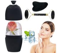DKDDSSS Gua Sha Stone and Face Roller, Gua Sha Set and Ice Face Rollers, Massage Tool for Skin Care Routine, Guasha Tool, Neck and Body Muscle, FFace Massager Roller, Facial Ice Rollers, Black